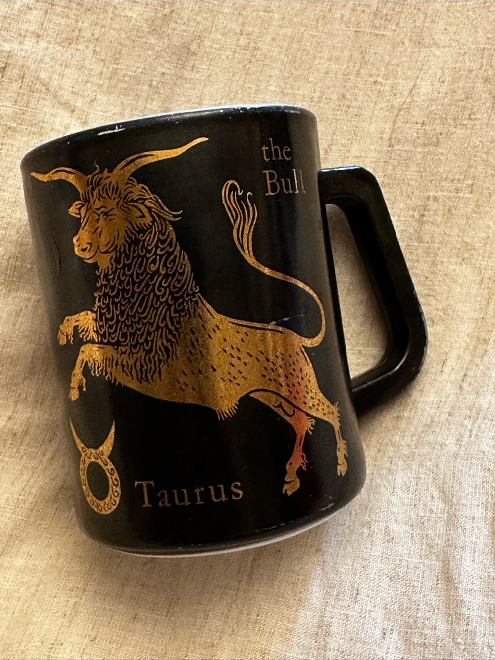 Taurus Vintage Gold and Black Ceramic Mug Zodiac Bull Design